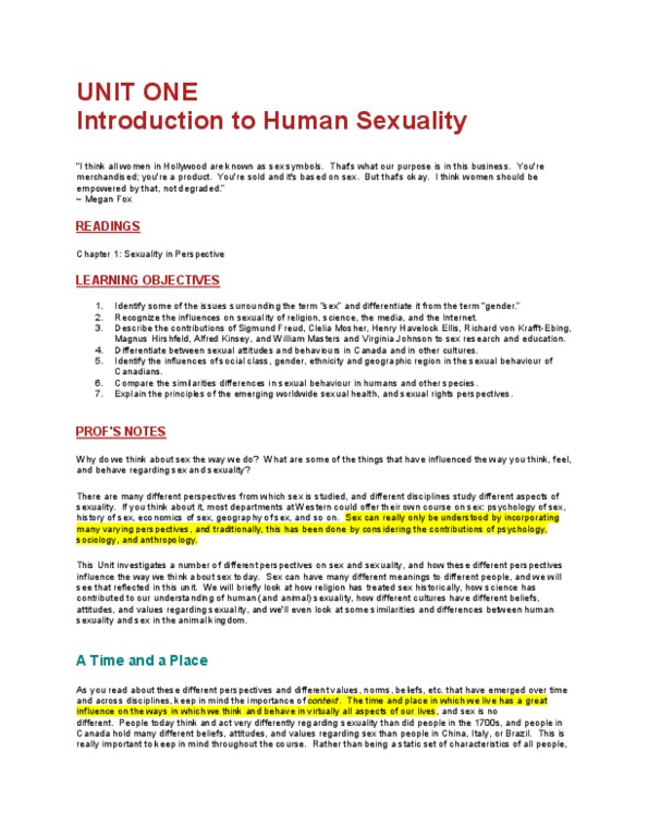 Psychology 2075 Chapter 1: Human Sexuality - Unit One thumbnail