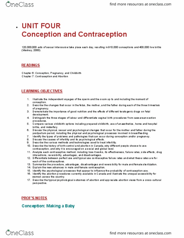 Psychology 2075 Lecture Notes - Lecture 4: In Vitro Fertilisation, Postpartum Period, Spermatogenesis thumbnail