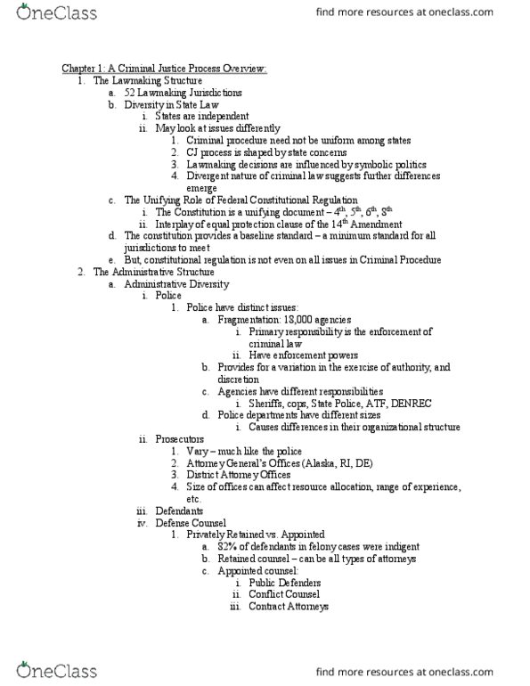 CRJU375 Chapter Notes - Chapter 1: Equal Protection Clause, Criminal Procedure, Preliminary Hearing thumbnail