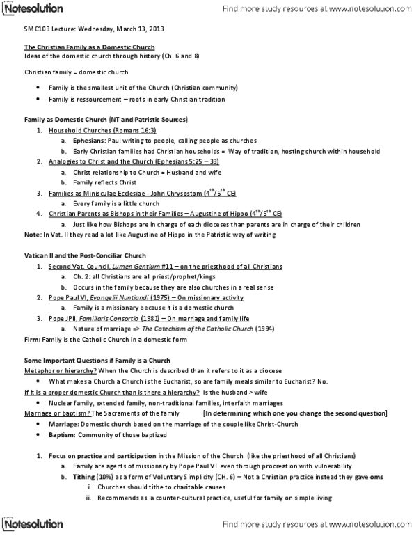 SMC103Y1 Lecture Notes - Familiaris Consortio, Lumen Gentium, John Chrysostom thumbnail