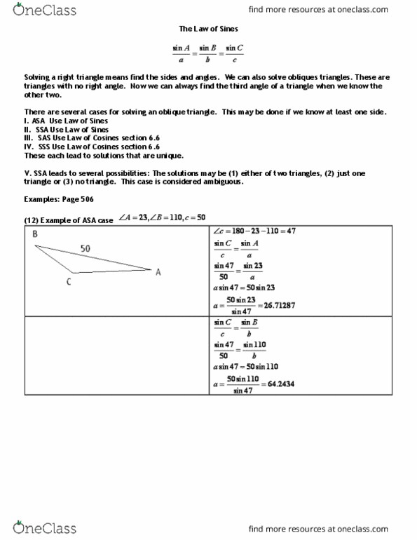 MATH 1111 Lecture Notes - Lecture 4: Acute And Obtuse Triangles thumbnail