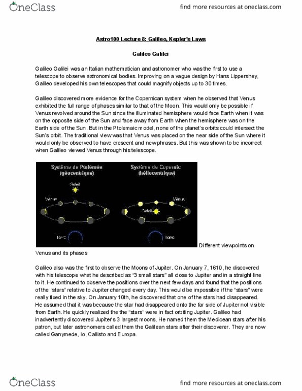 ASTR 100 Lecture Notes - Lecture 8: Galilean Moons, Hans Lippershey, Orbital Period thumbnail