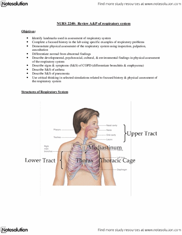 NURS 2200 Lecture Notes - Paroxysmal Nocturnal Dyspnoea, Fremitus, Metabolic Acidosis thumbnail