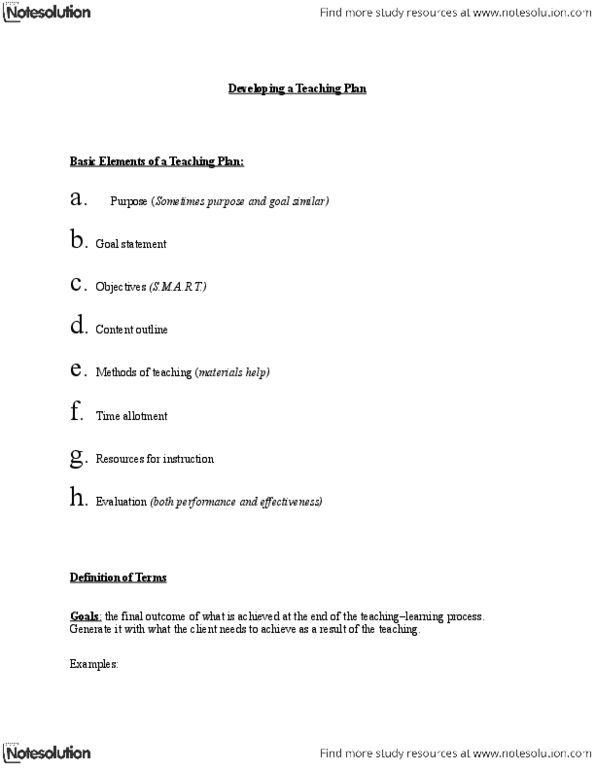 NURS 2000 Lecture Notes - Diabetic Diet, Psychomotor Learning, Smart Criteria thumbnail