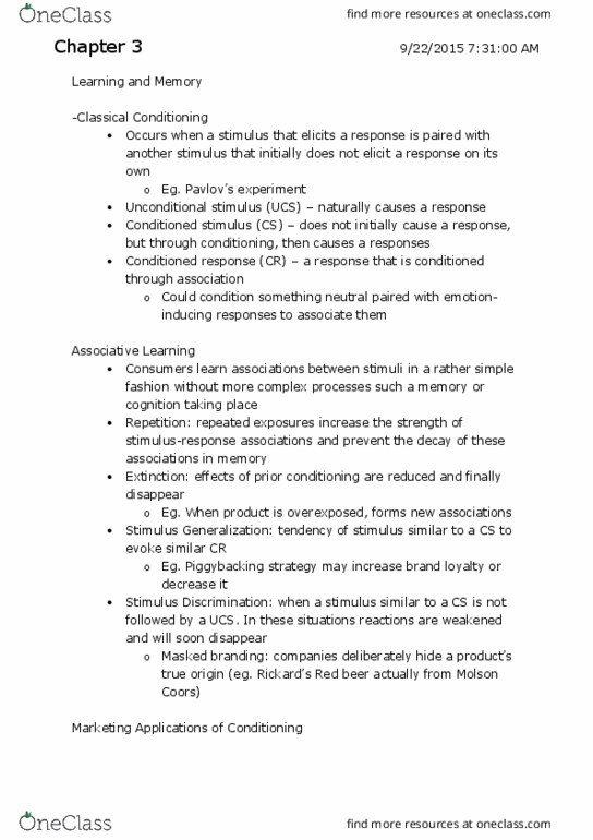 COMM 362 Chapter Notes - Chapter 3: Classical Conditioning, Observational Learning, Measuring Instrument thumbnail