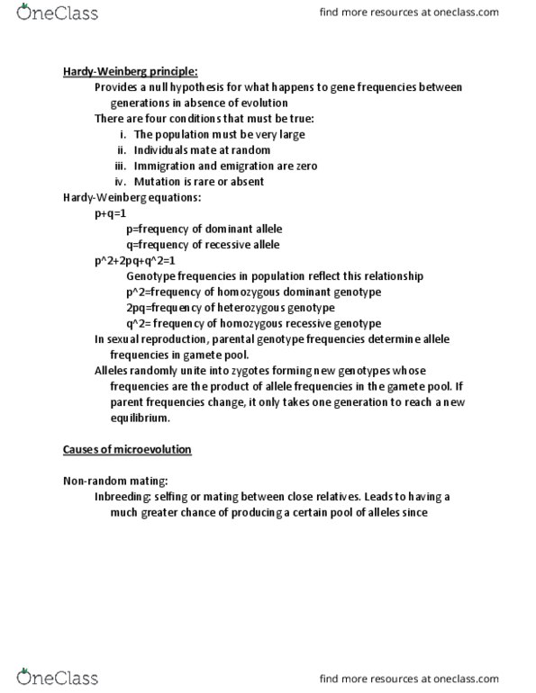 BIOL 1020U Lecture Notes - Lecture 5: Genotype Frequency, Inbreeding Depression, Allele Frequency thumbnail