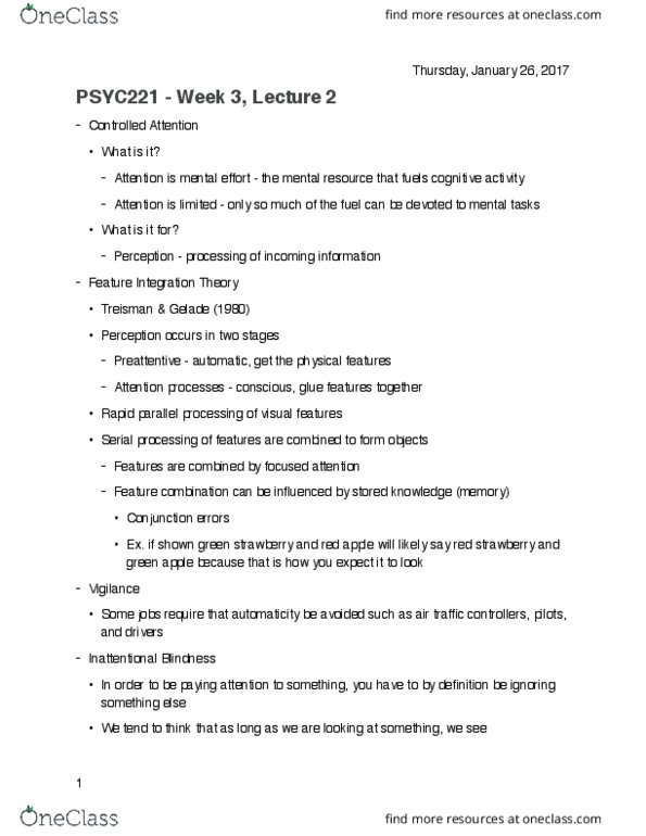 PSYC 221 Lecture Notes - Lecture 6: Parietal Lobe thumbnail