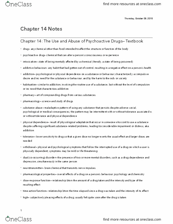 Health Sciences 1001A/B Chapter Notes - Chapter 14: Psychoactive Drug, Central Nervous System Depression, Codependency thumbnail
