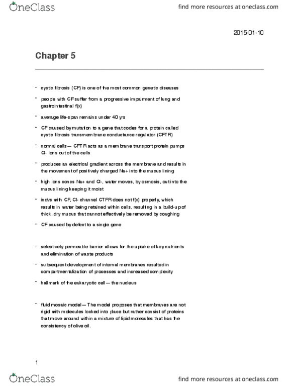 Biology 1202B Chapter Notes - Chapter 5: Membrane Transport Protein, Transmembrane Protein, Olive Oil thumbnail