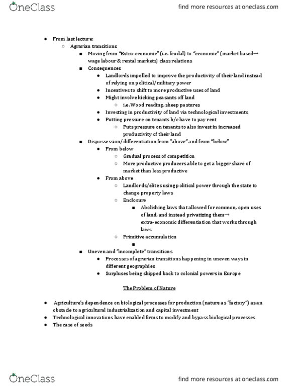 GGR329H1 Lecture Notes - Lecture 3: Broiler, Plants And Animals, Primitive Accumulation Of Capital thumbnail