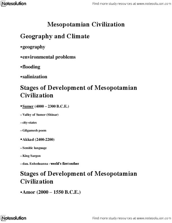 HIST110 Lecture : L2 - Mesopotamian Civilization.docx thumbnail