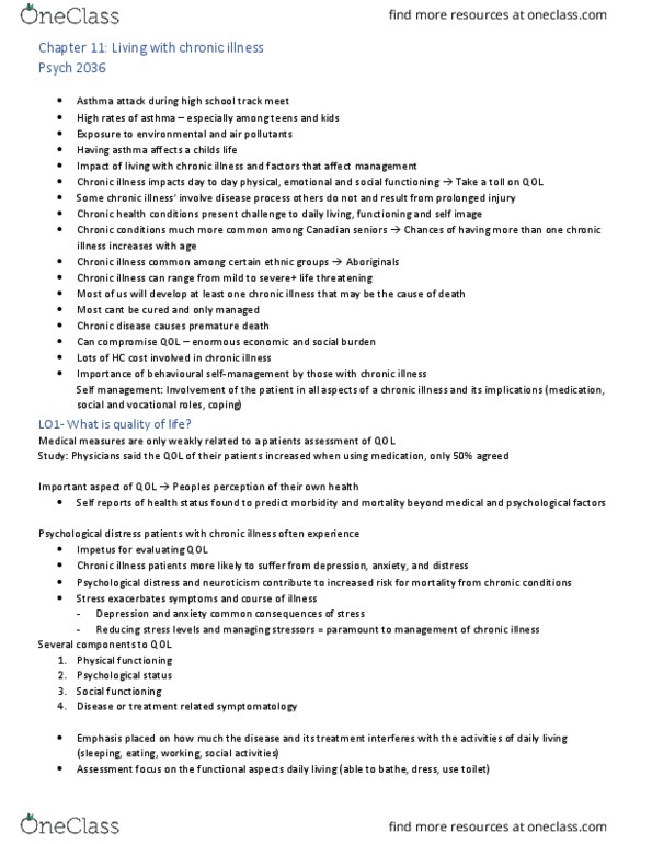 Psychology 2020A/B Chapter Notes - Chapter 11: Chronic Condition, Asthma, Stress Management thumbnail