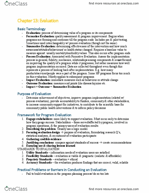 Health Sciences 2250A/B Chapter Notes - Chapter 13: Summative Assessment, Logic Model, Institutional Review Board thumbnail