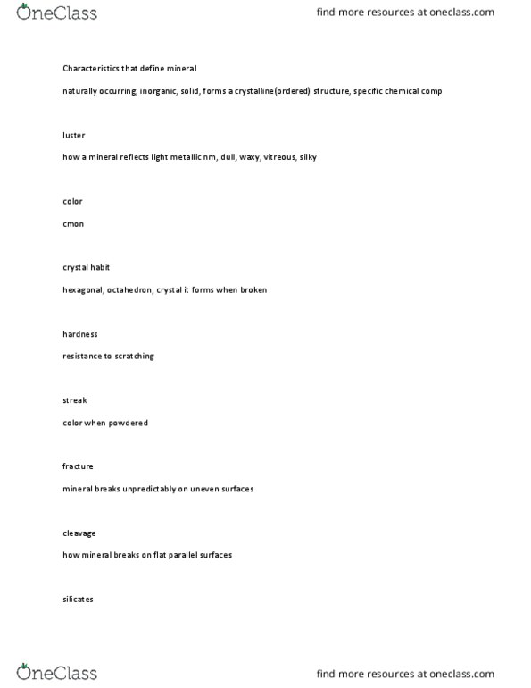 GEO 2000 Lecture Notes - Lecture 1: Crystal Habit, Lithification, Clastic Rock thumbnail