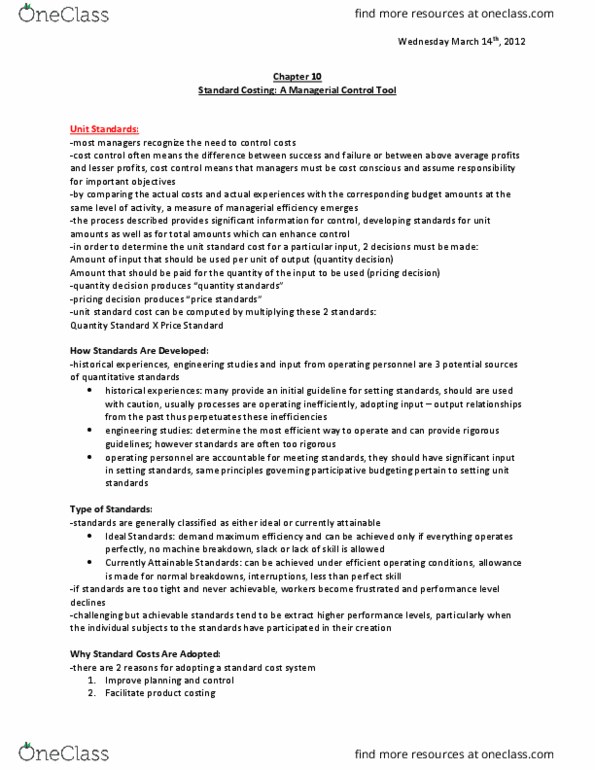 ACC 406 Lecture Notes - Lecture 9: Standard Cost Accounting, Minivan thumbnail