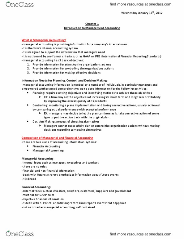 ACC 406 Lecture Notes - Lecture 12: International Financial Reporting Standards, Management Accounting, Operations Management thumbnail