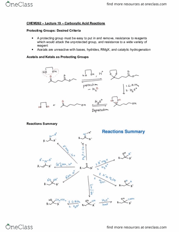 CHEM 262 Lecture Notes - Lecture 19: Protecting Group, Hydrogenation, Reagent thumbnail