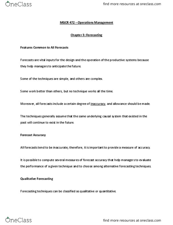 MGCR 472 Chapter Notes - Chapter 3: Causal System, Operations Management, Delphi Method thumbnail