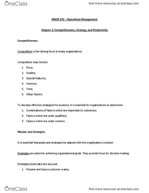 MGCR 472 Chapter Notes - Chapter 2: Operations Management, Balanced Scorecard thumbnail