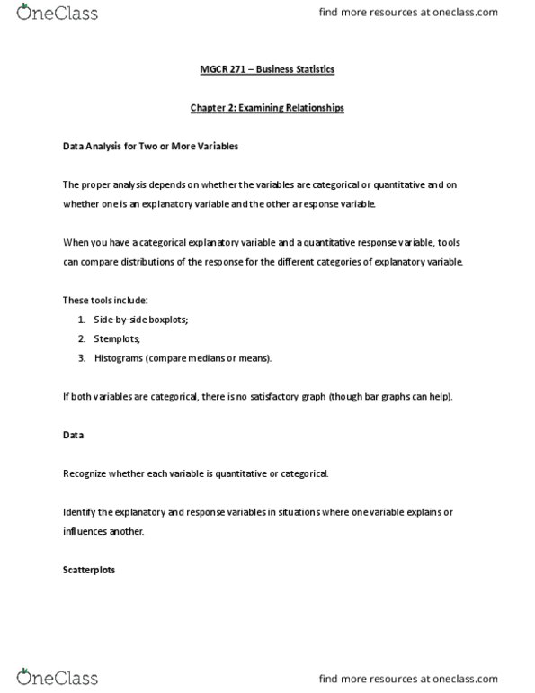 MGCR 271 Chapter Notes - Chapter 2: Dependent And Independent Variables, Scatter Plot thumbnail