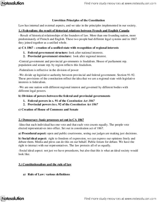 LWSO 203 Lecture Notes - Liberal Democracy, English Canada, Constitutionalism thumbnail