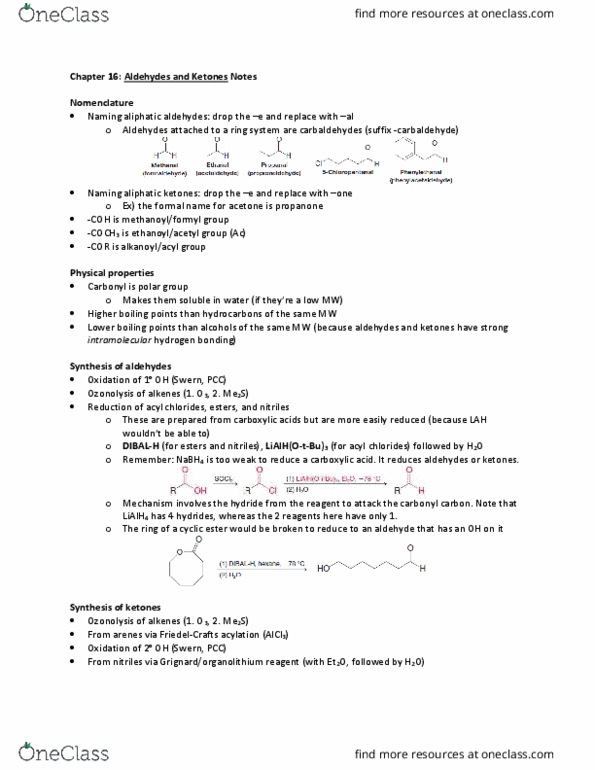 CHE 332 Chapter Notes - Chapter 16: Geminal Diol, Nucleophilic Addition, Hemiacetal thumbnail