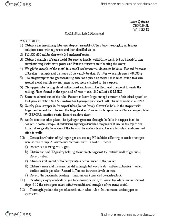 CHM1045 Lecture Notes - Lecture 6: Bunsen Burner, Wire Gauze, Kimberly-Clark thumbnail