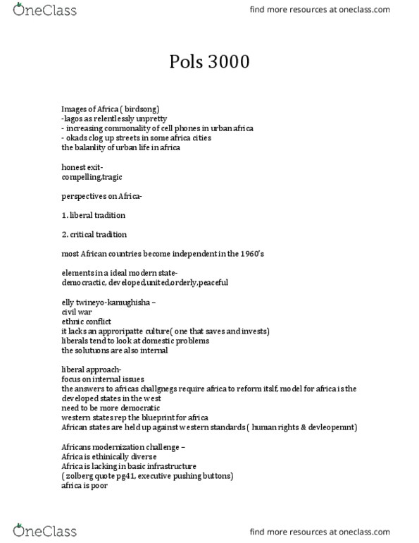 POLS 3000 Lecture Notes - Lecture 1: Modernization Theory thumbnail