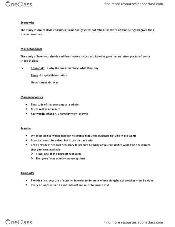 ECON 102 Lecture Notes - Lecture 1: Opportunity Cost thumbnail