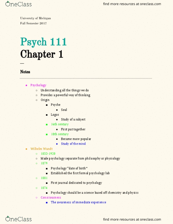 PSYCH 111 Chapter Notes - Chapter 1: Behaviorism, Psychometrics, Empiricism thumbnail
