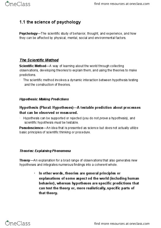 PSYC 1000 Lecture Notes - Lecture 1: Statistical Hypothesis Testing, Scientific Method, General Idea thumbnail