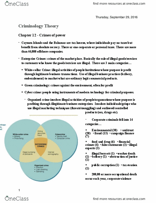 SOC 2700 Chapter Notes - Chapter 12: White-Collar Crime, Influence Peddling, Blue-Collar Worker thumbnail