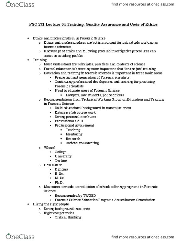 FSC271H5 Lecture Notes - Lecture 4: Professional Development, Quality Assurance, Continuing Education thumbnail