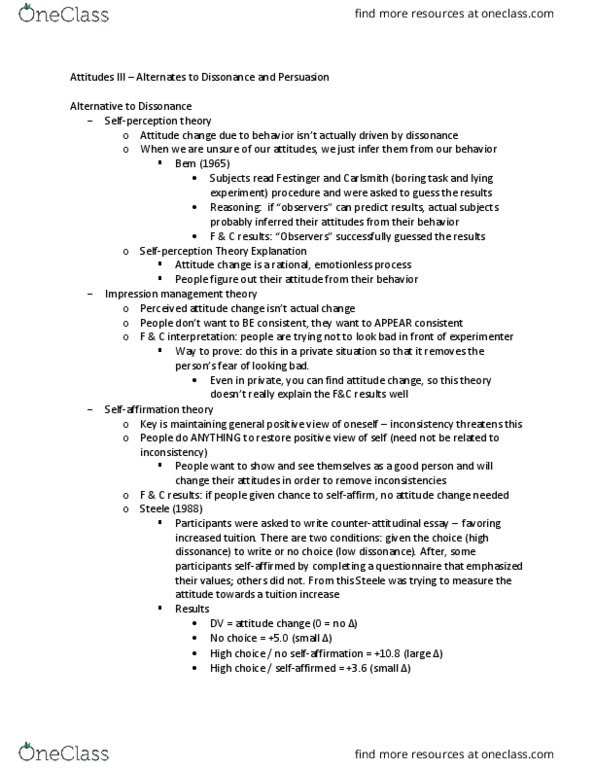 CSP 161 Lecture Notes - Lecture 15: Attitude Change, Impression Management, Elaboration Likelihood Model thumbnail