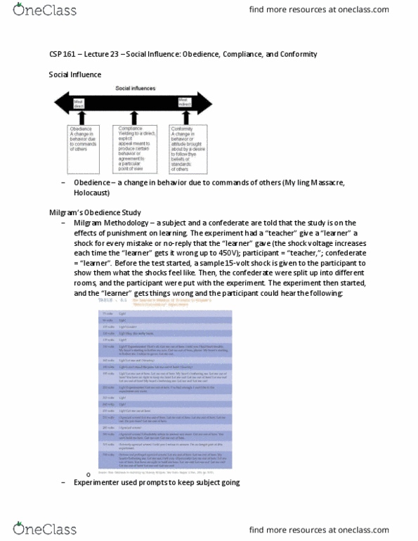 CSP 161 Lecture Notes - Lecture 23: Social Influence thumbnail