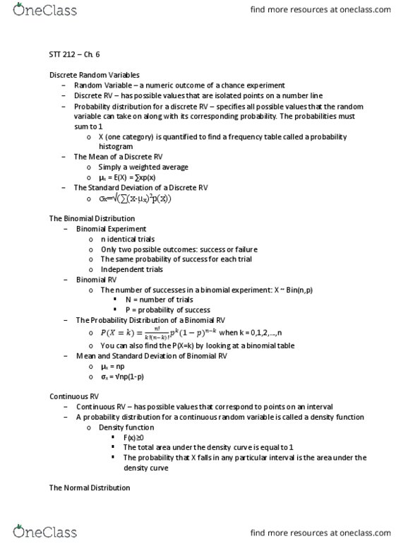 STT 212 Chapter Notes - Chapter 6: Mandala 2, Random Variable, Weighted Arithmetic Mean thumbnail