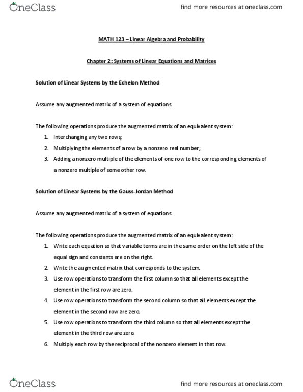 MATH 123 Chapter Notes - Chapter 2: Augmented Matrix, Identity Matrix thumbnail