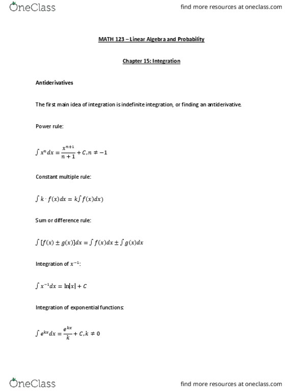 MATH 123 Chapter Notes - Chapter 15: Antiderivative, Power Rule, Numerical Integration thumbnail