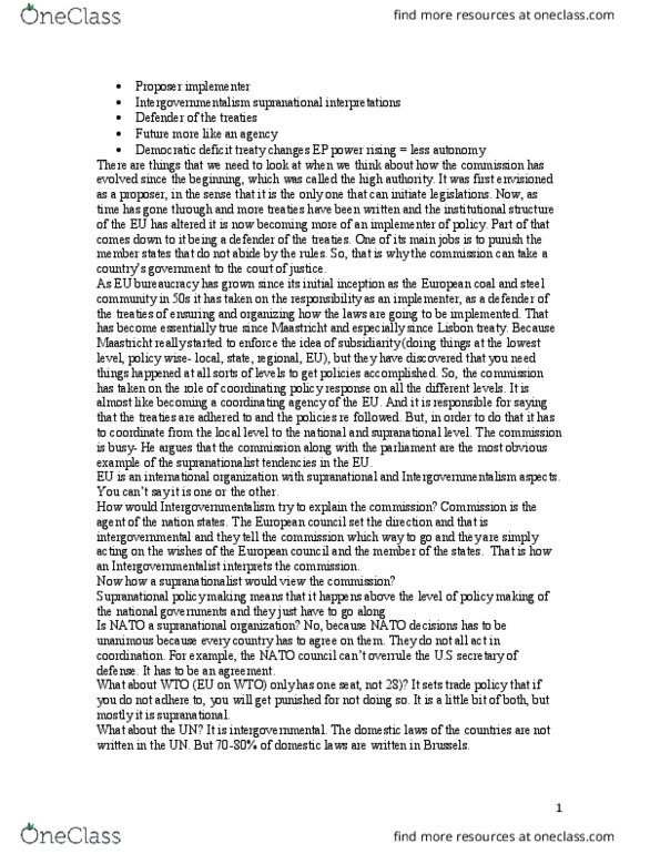 INTA 2221 Lecture Notes - Lecture 12: Treaty Of Lisbon, President Of The European Commission, Intergovernmentalism thumbnail