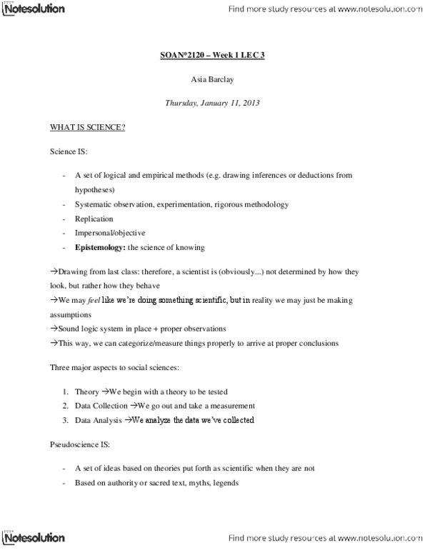 SOAN 2120 Lecture Notes - Hideki Matsutake, Scientific Method, Nomothetic thumbnail