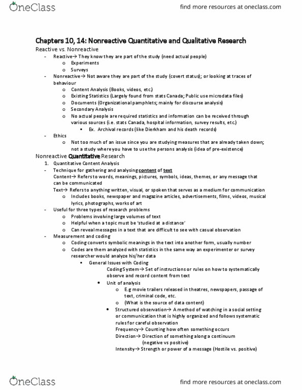 SSCI 2900U Lecture Notes - Lecture 10: Content Analysis, Discourse Analysis, Data General thumbnail