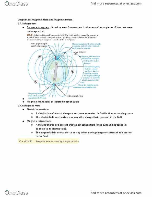 PHYS 2C Chapter Notes - Chapter 27: Magnetic Monopole, Electric Field, Chapter 27 thumbnail