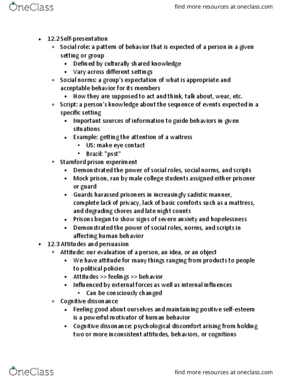 PSYC 1103 Chapter Notes - Chapter 12.2 and 12.3: Cognitive Dissonance, Mattress, Physical Attractiveness thumbnail