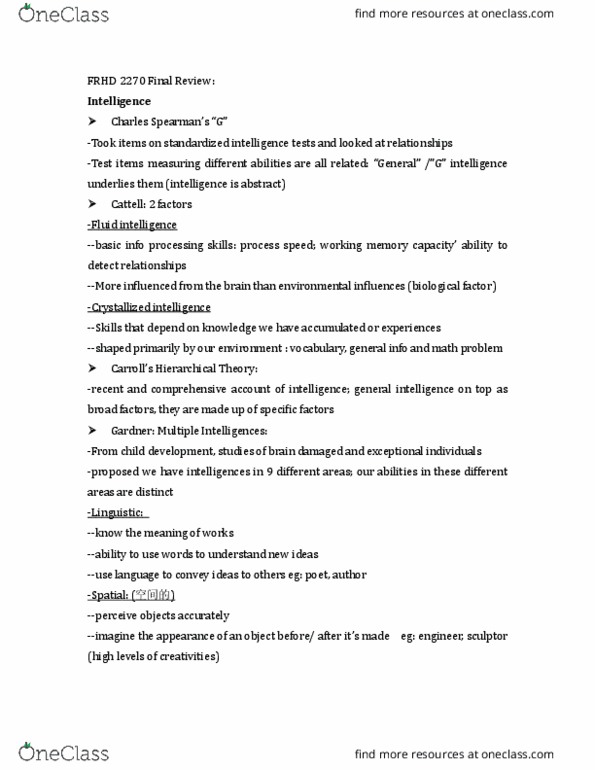 FRHD 2270 Lecture Notes - Lecture 1: Fluid And Crystallized Intelligence, Theory Of Multiple Intelligences, Spatial Memory thumbnail