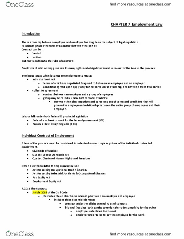 COMM 315 Lecture Notes - Lecture 5: Employment Contract, The Employer, Unemployment Benefits thumbnail