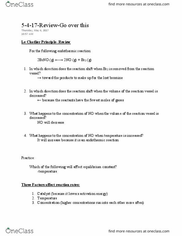 CHEM 107 Lecture Notes - Lecture 61: Endothermic Process, Bromine, Equilibrium Constant thumbnail