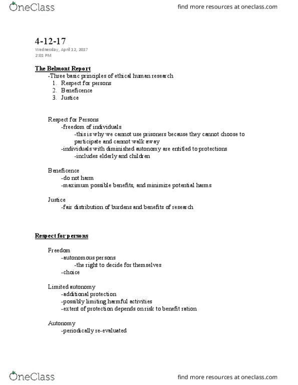 PSY 250 Lecture Notes - Lecture 49: Belmont Report, Hydrocephalus, Little Albert Experiment thumbnail