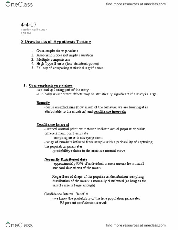 PSY 250 Lecture Notes - Lecture 45: Type I And Type Ii Errors, Confidence Interval, Statistical Parameter thumbnail