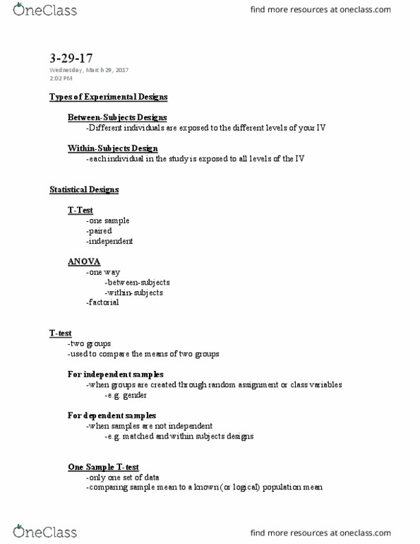 PSY 250 Lecture Notes - Lecture 43: Standard Deviation, Test Statistic, Random Assignment thumbnail