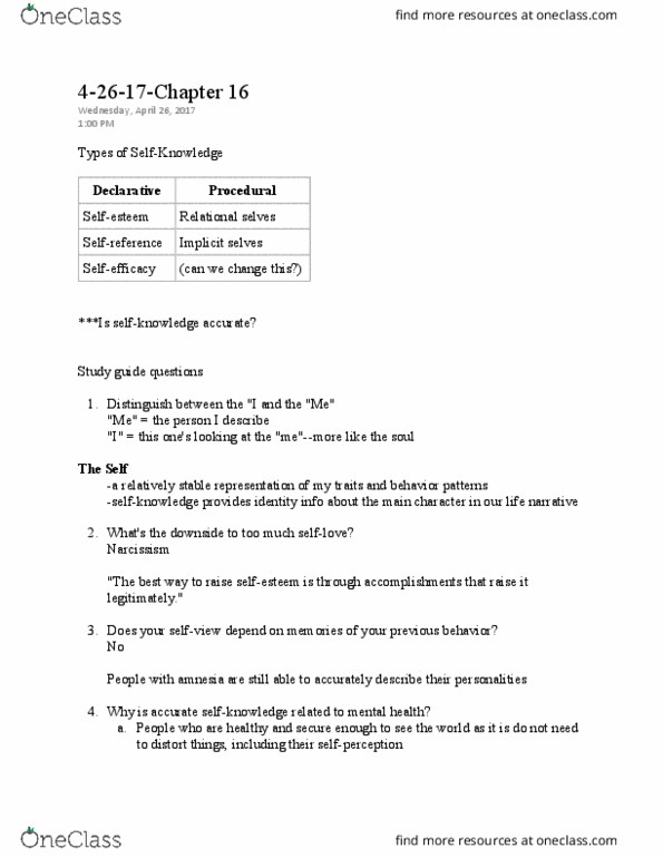 PSY 325 Lecture Notes - Lecture 44: Narcissism, Study Guide, Confirmation Bias thumbnail